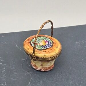 Vintage Limoges Trinket Box Fruit Basket Hand Painted Pear Grapes France